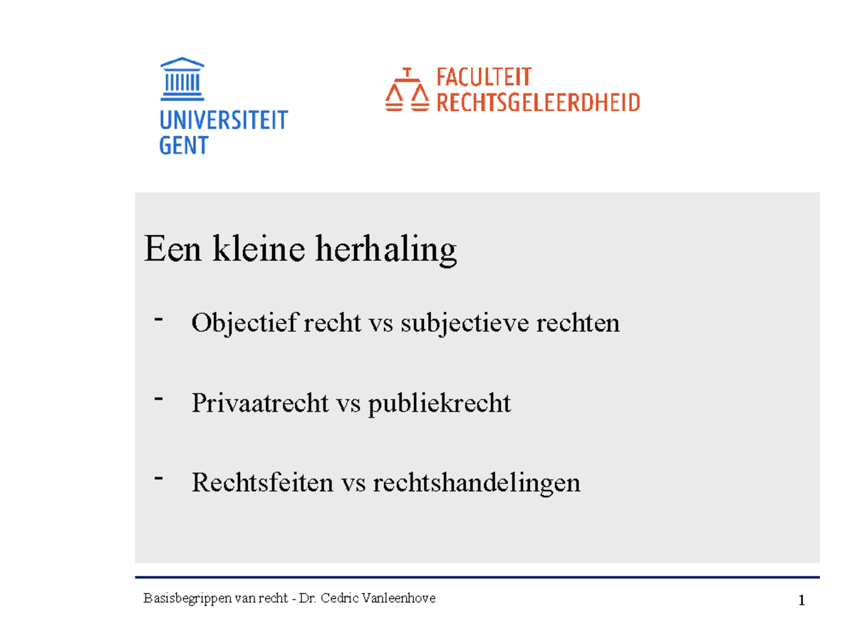 Slides deel 1 Cedric - Een kleine herhaling - Objectief recht vs