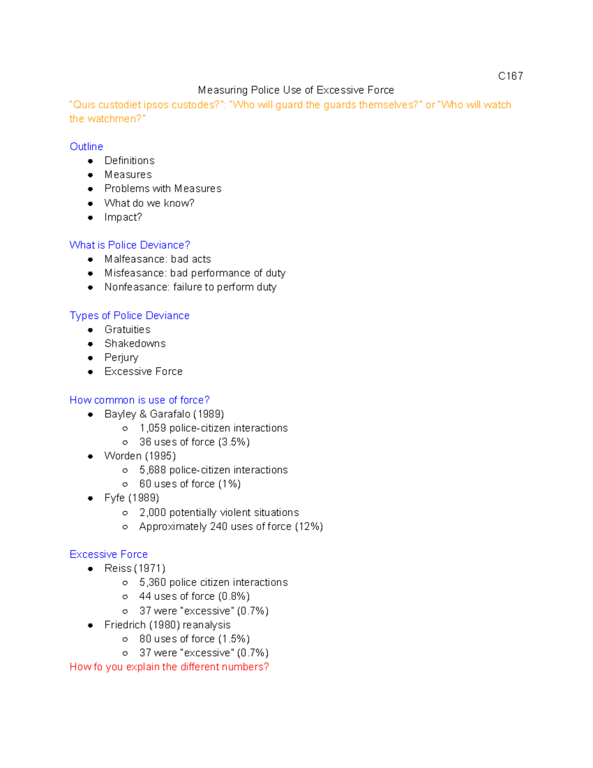 C167 Crime Measurement, Lecture Notes on the Excessive Force - C ...