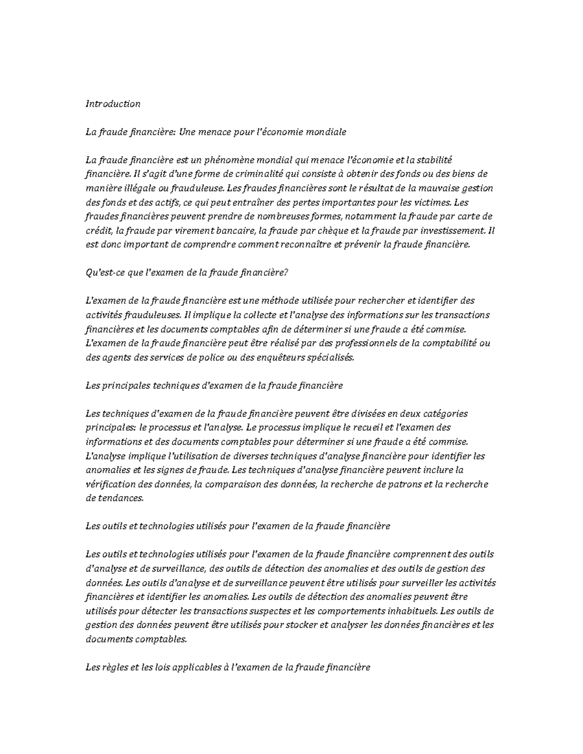 Financial Fraud Examination Study Notes - Introduction La fraude ...