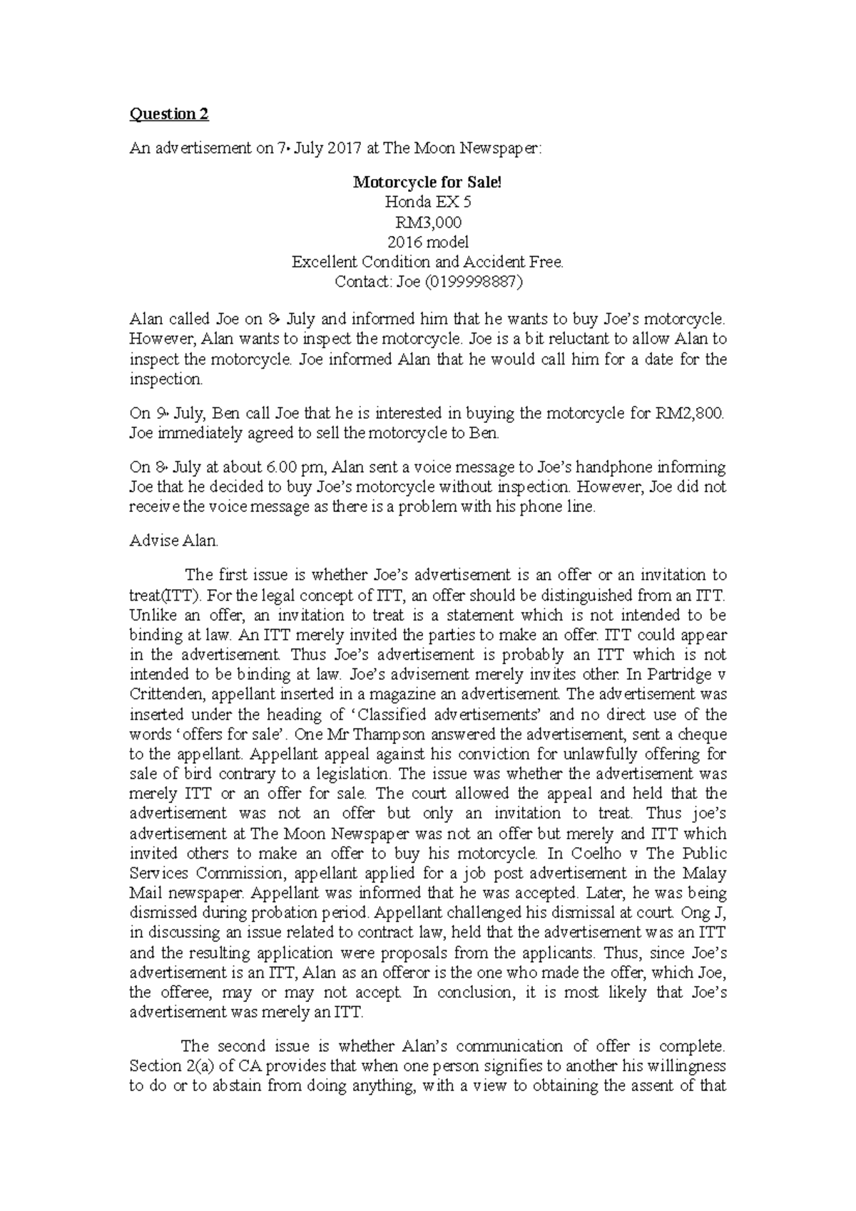 Tutorial 2 week 3 - Contract Law I - MMU - Studocu