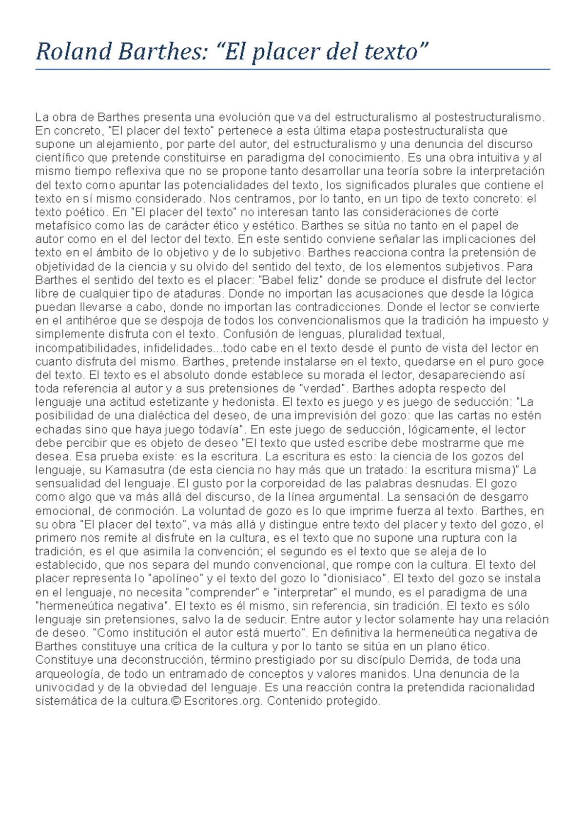 1973 1979-Roland Barthes - Roland Barthes: “El placer del texto” La ...