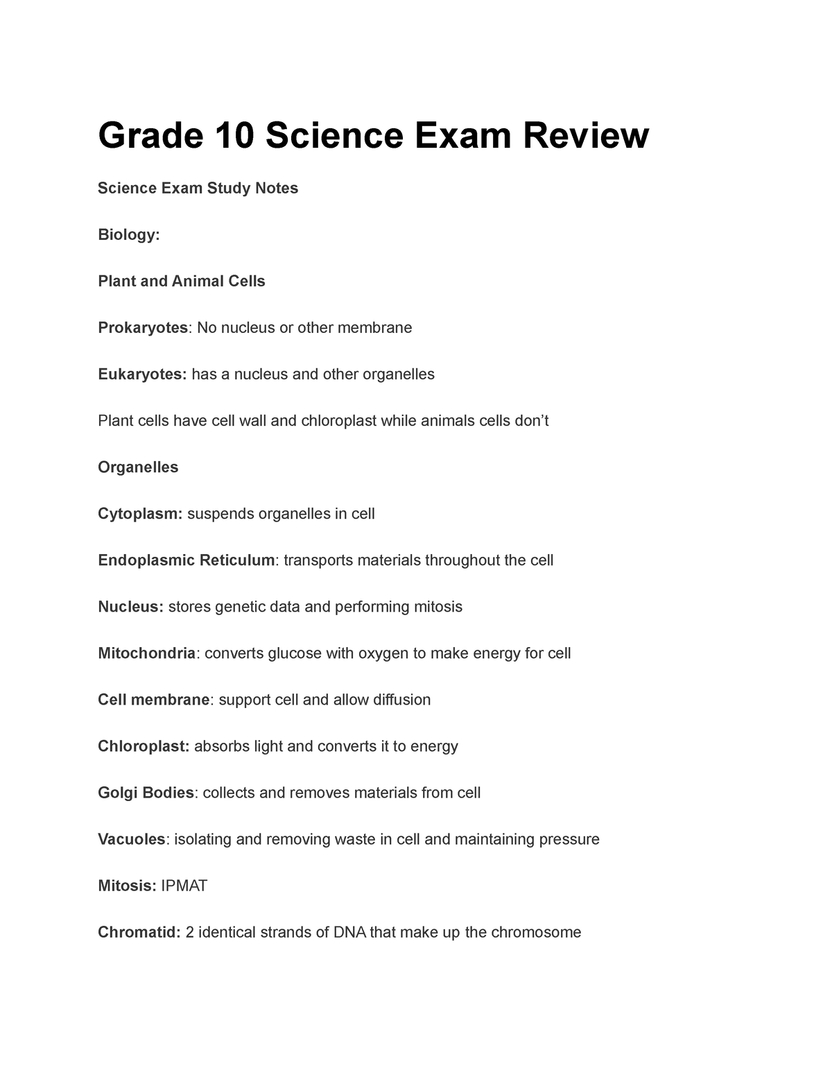 Grade 10 Science Exam Review Grade 10 Science Exam Review Science 