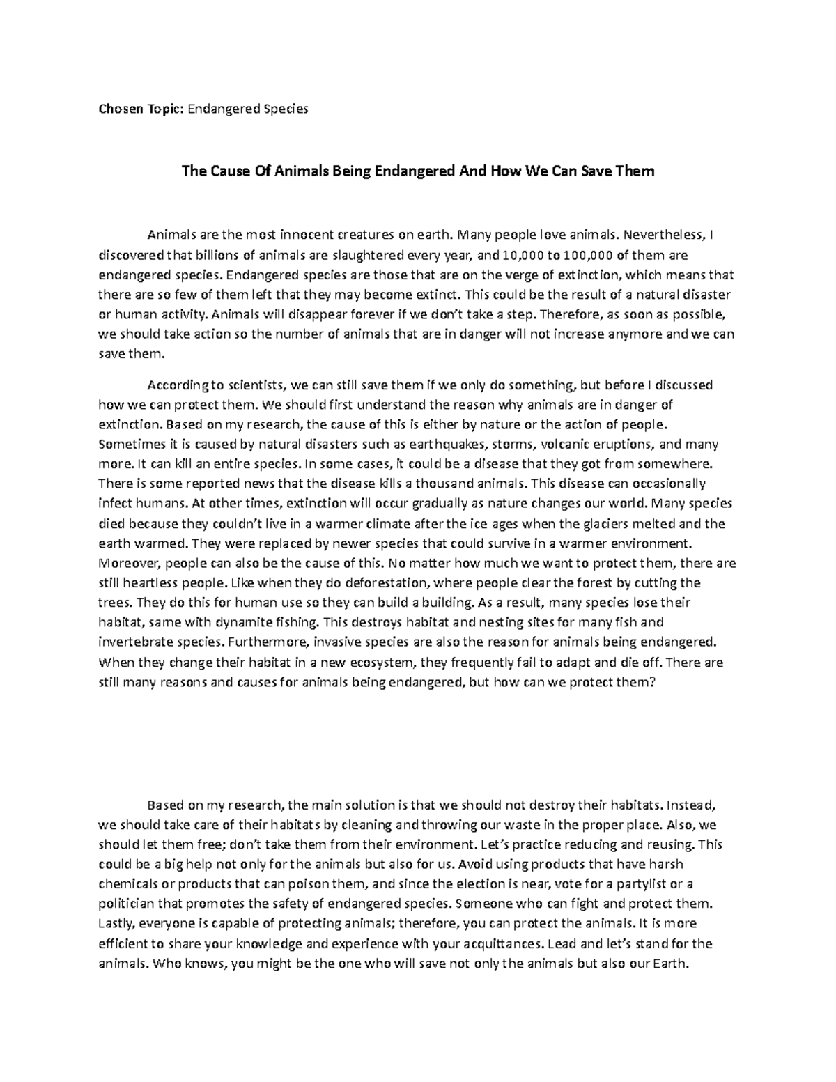 The Cause Of Animals Being Endangered And How We Can Save Them - Chosen ...
