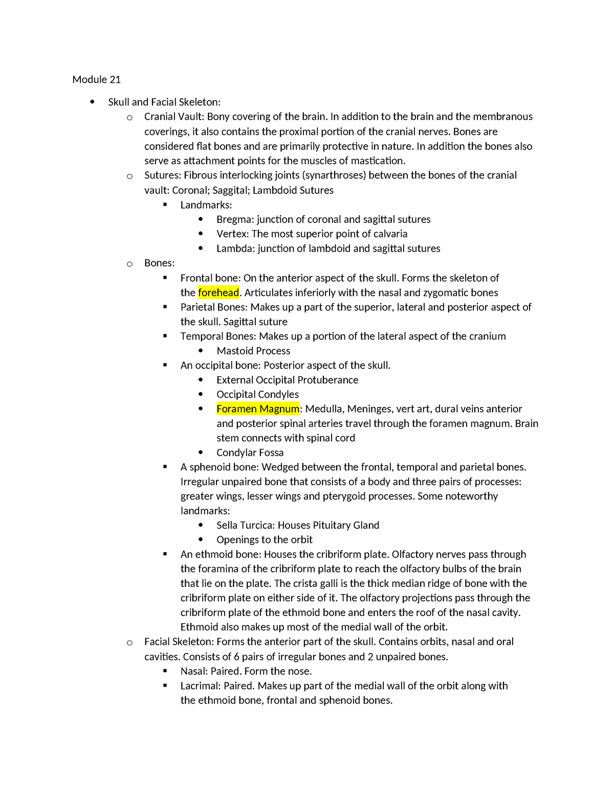 Module 21 - Head And Neck - Module 21 Skull And Facial Skeleton: O 