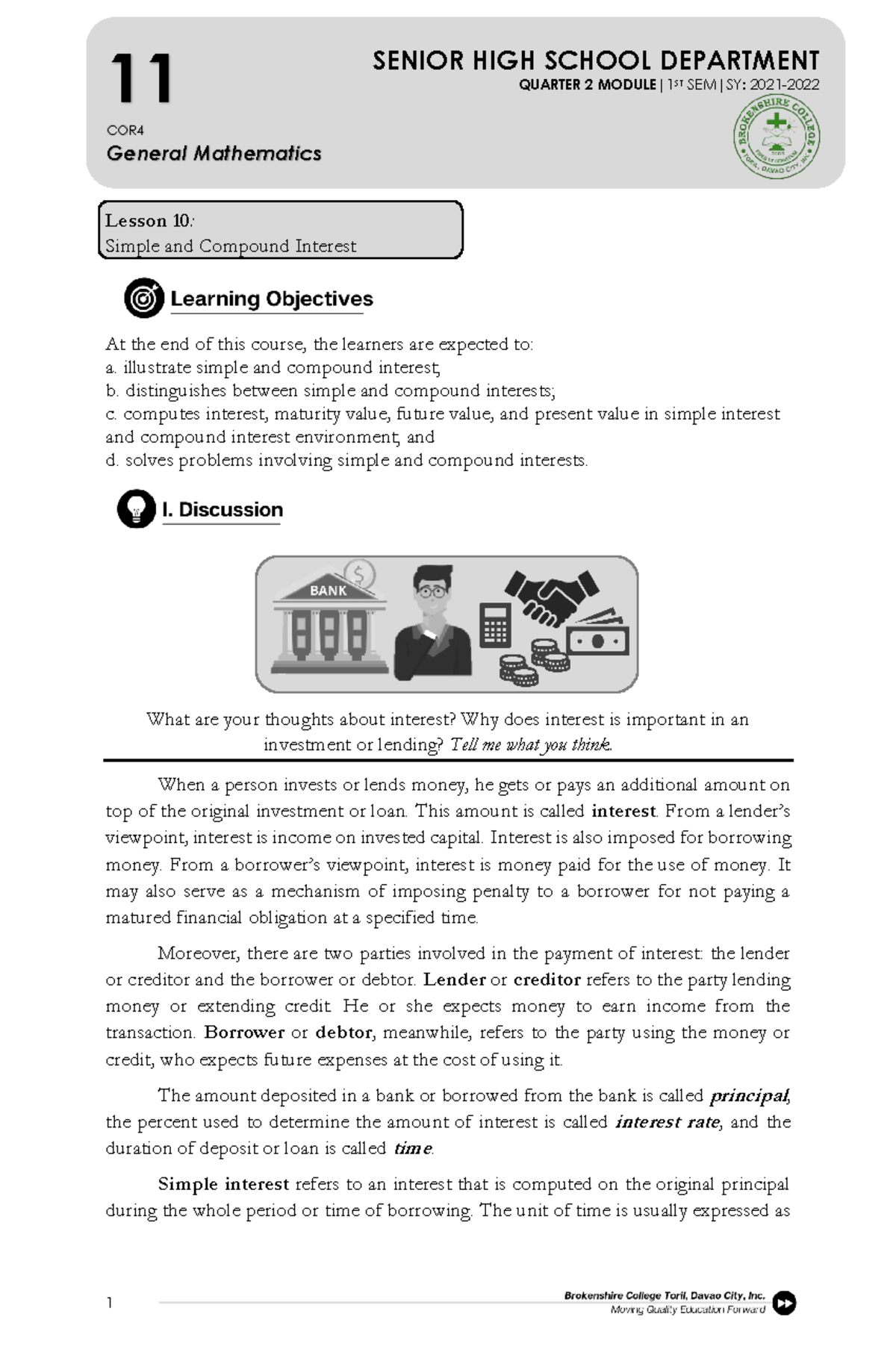 GM Lesson 10 Simple and Compound Interest Lesson 10 Simple And