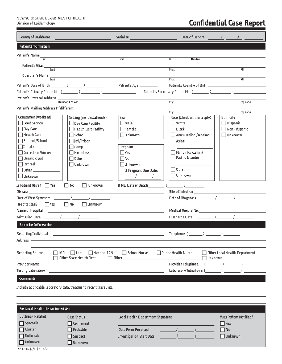 MAS110 Week 1 Communicable Disease Form - County of Residence Serial ...