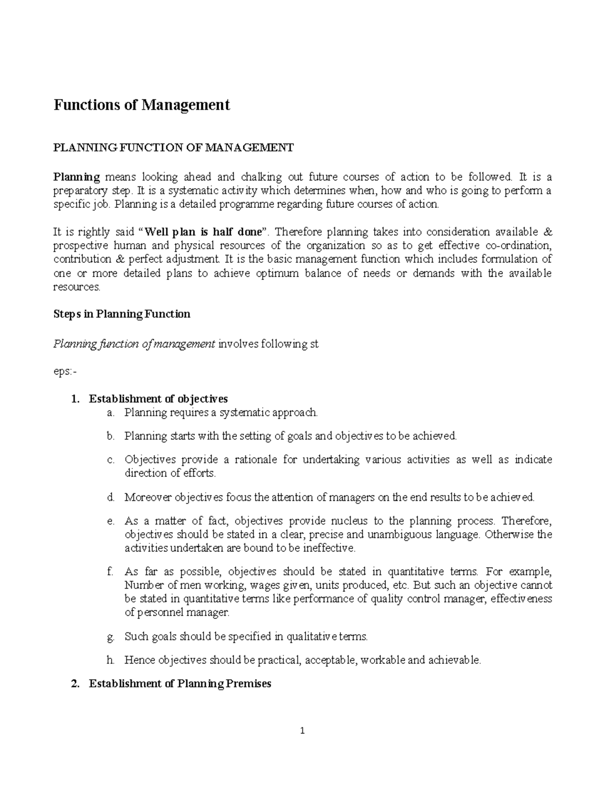 Functions of managment - Functions of Management PLANNING FUNCTION OF ...