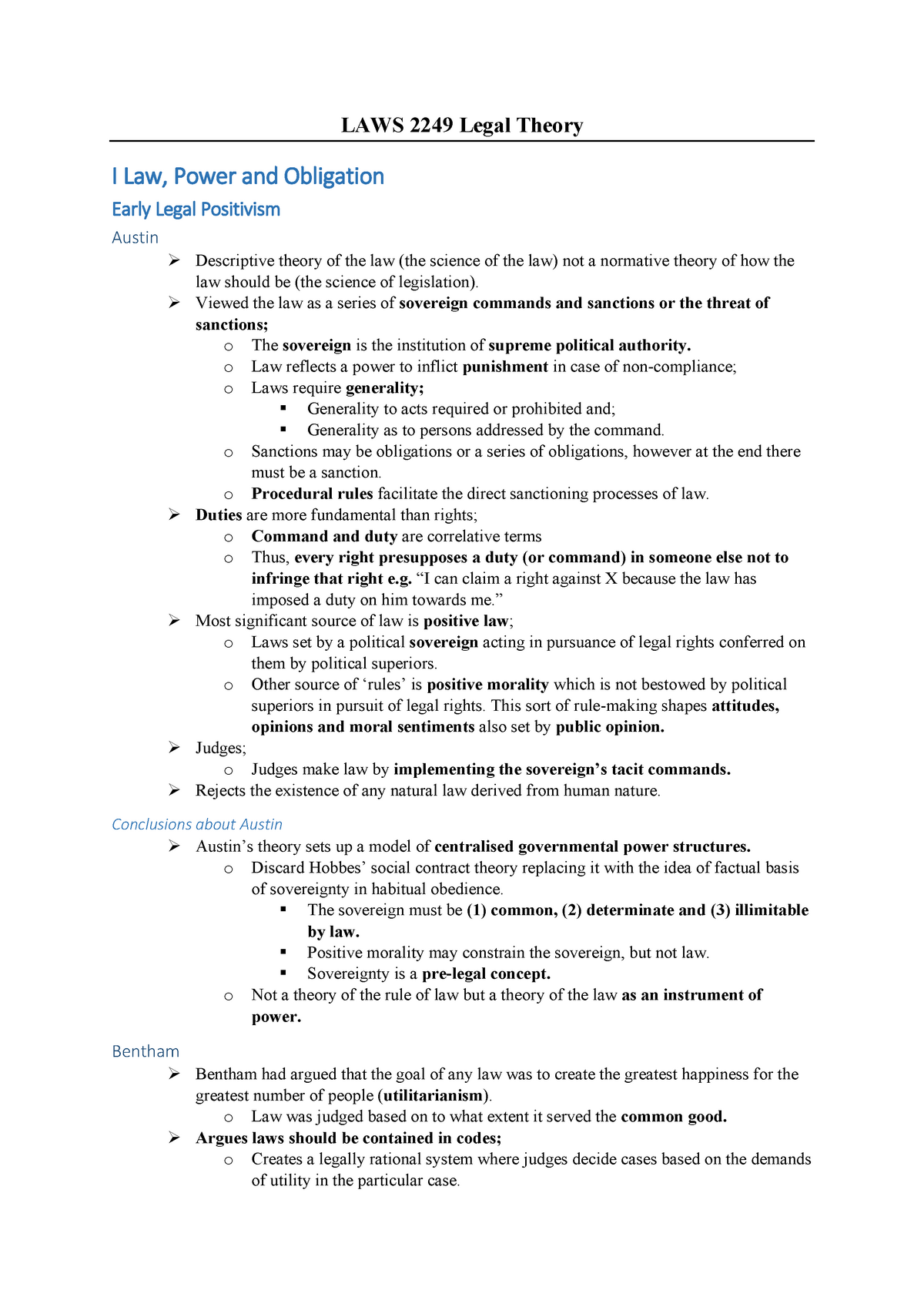 LEGAL THEORY Summary - LAWS 2249 Legal Theory I Law, Power And ...