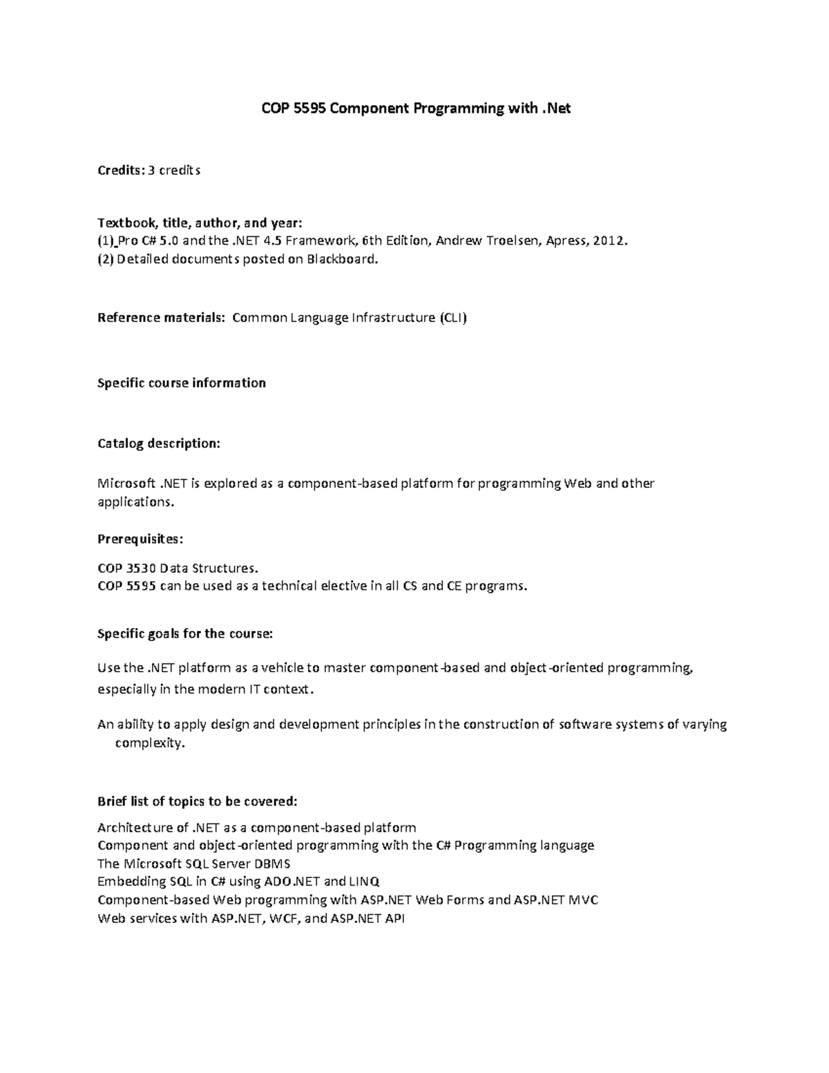 CHM 2046 component-programming - COP 5595 Component Programming with ...