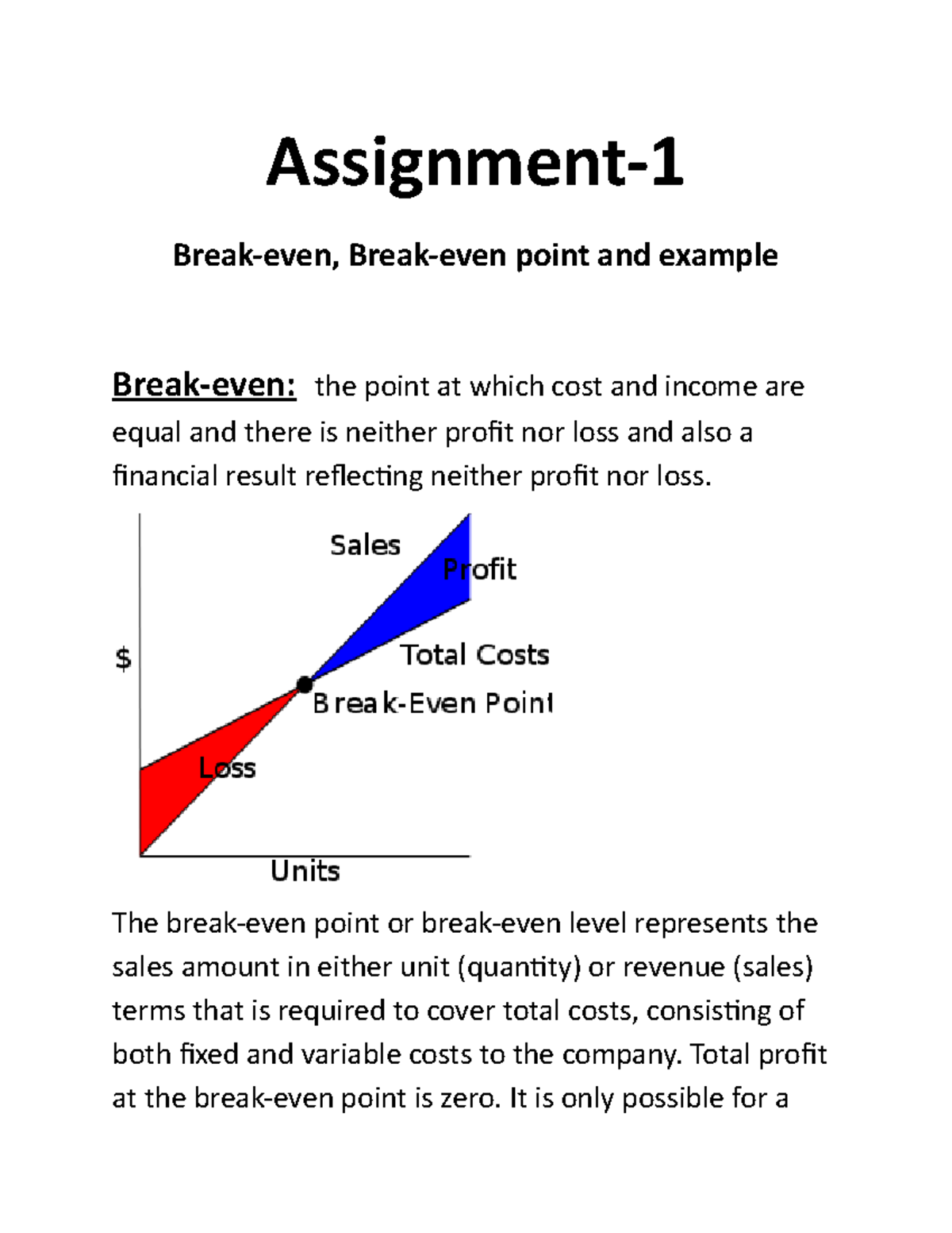 Math 101 Assignment - Business Math - Assignment- Break-even, Break ...