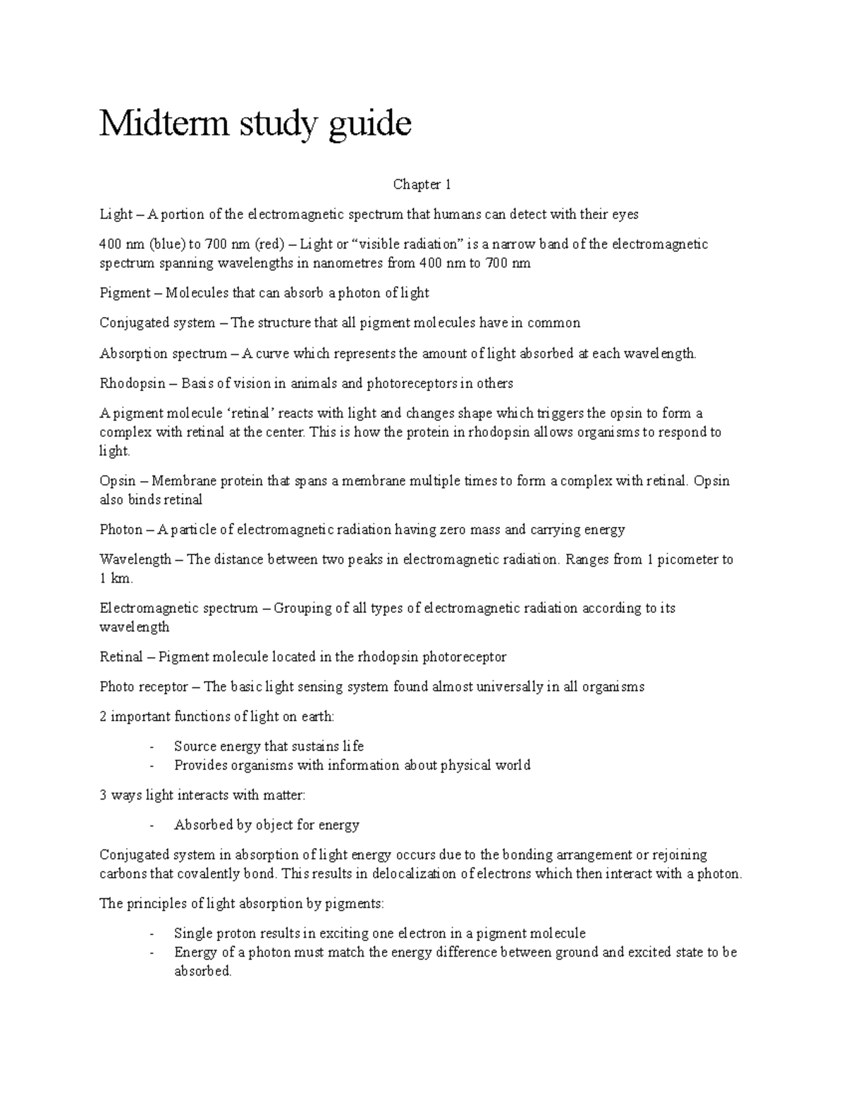 Midterm study guide - Midterm study guide Chapter 1 Light – A portion ...