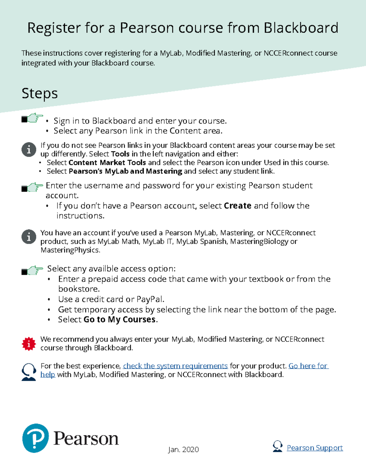 Standard Integration Blackboard Student Registration Handout Jan