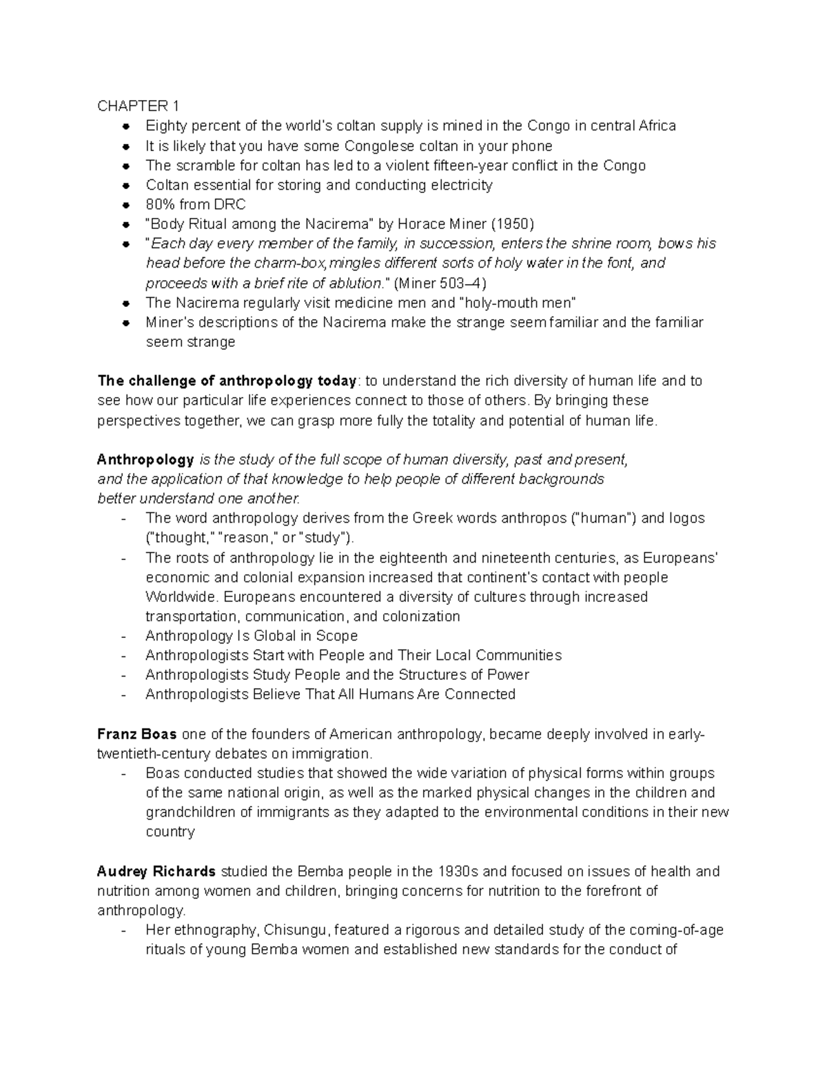 Anthropology Midterm 1 Notes - CHAPTER 1 Eighty percent of the world’s ...