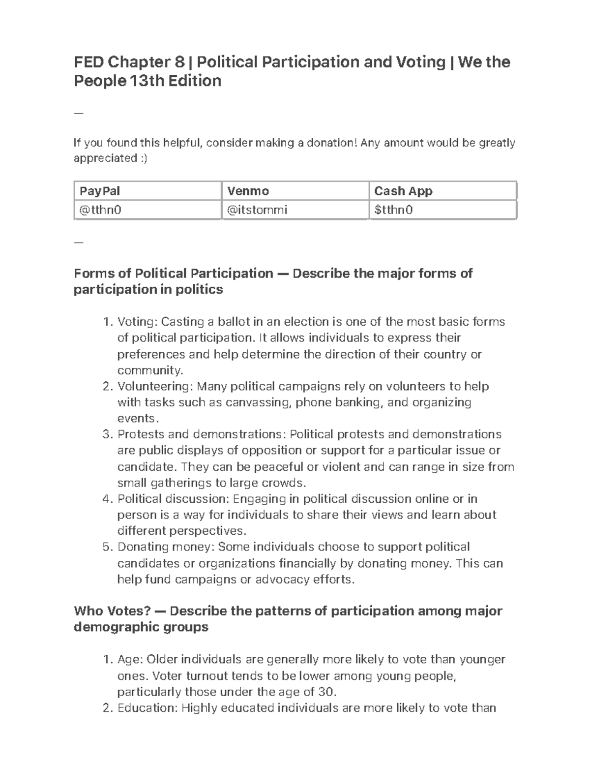 FED Chapter 8 | Political Participation and Voting | We the People 13th ...