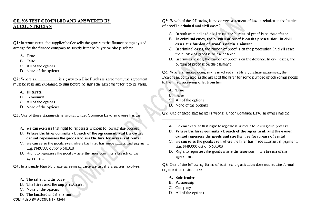 CIL TEST Compilation BY Accountrician-1 - CIL308 TEST COMPILED AND ...