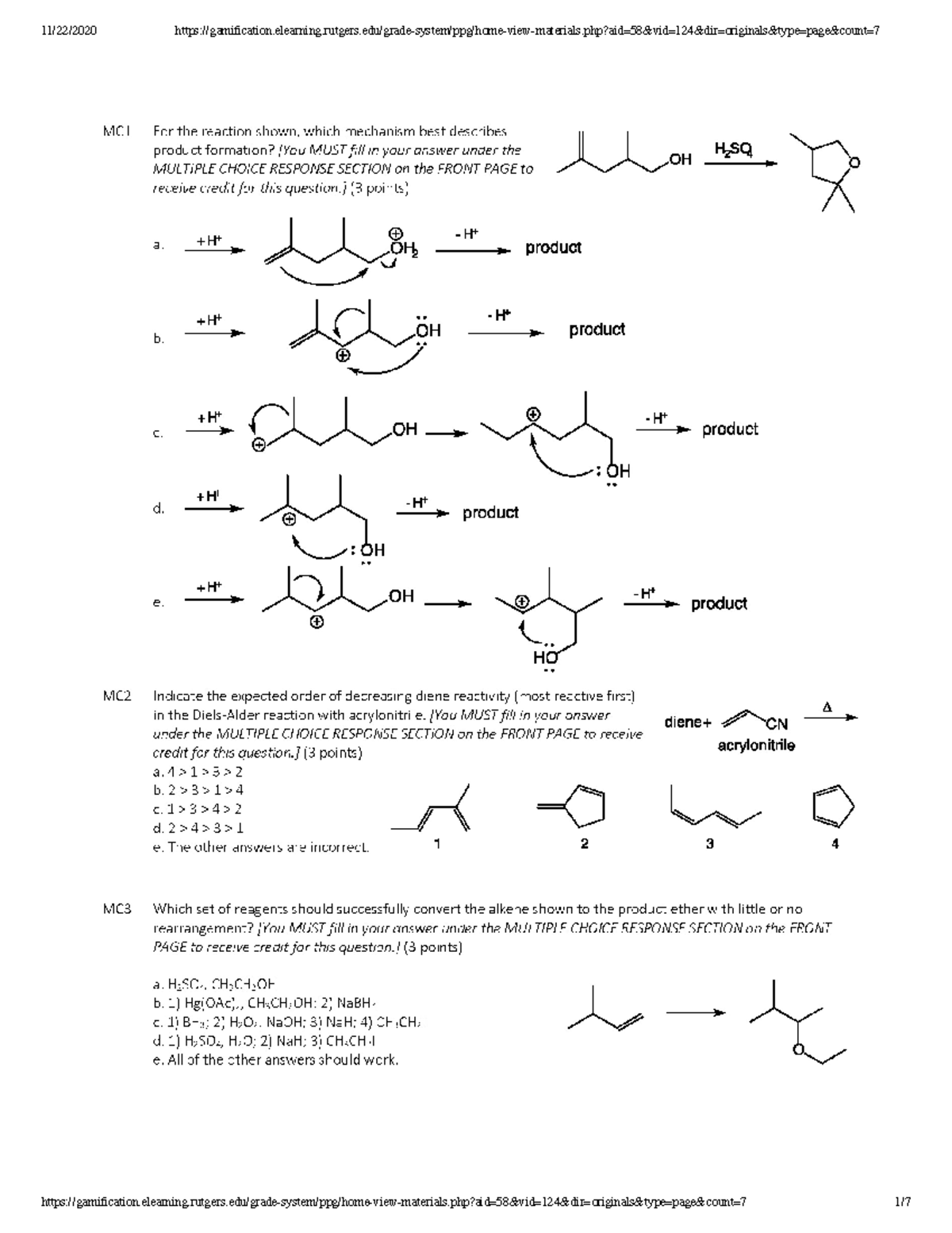 Exam 3 Fall 2019 - practice exam - MC1 For the reaction shown, which ...