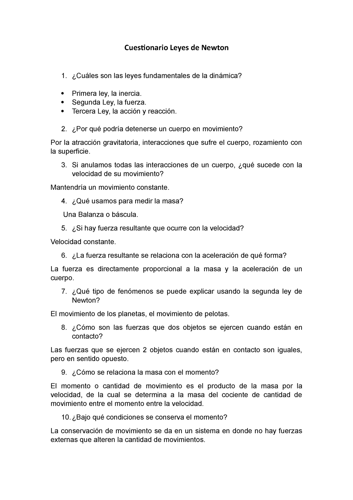 Cuestionario Leyes De Newton - Cuestionario Leyes De Newton ¿Cuáles Son ...