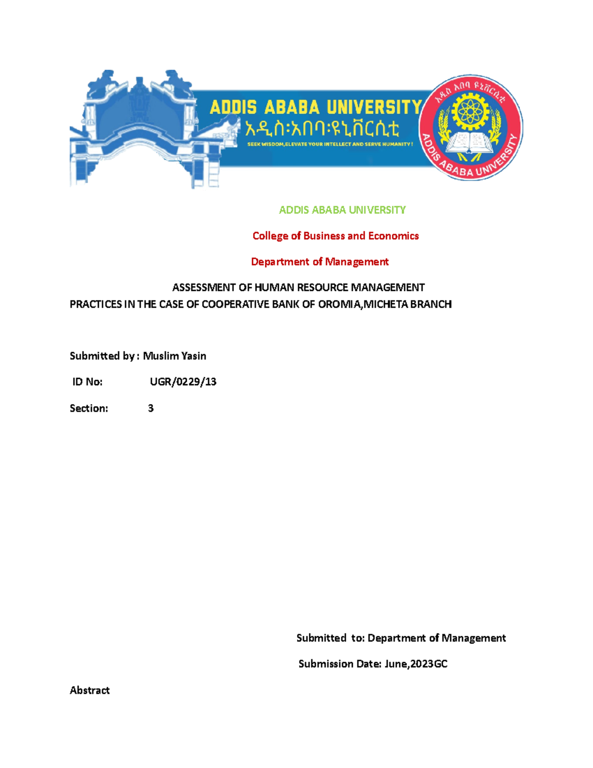 Report edited 2 final - Practice - ADDIS ABABA UNIVERSITY College of ...
