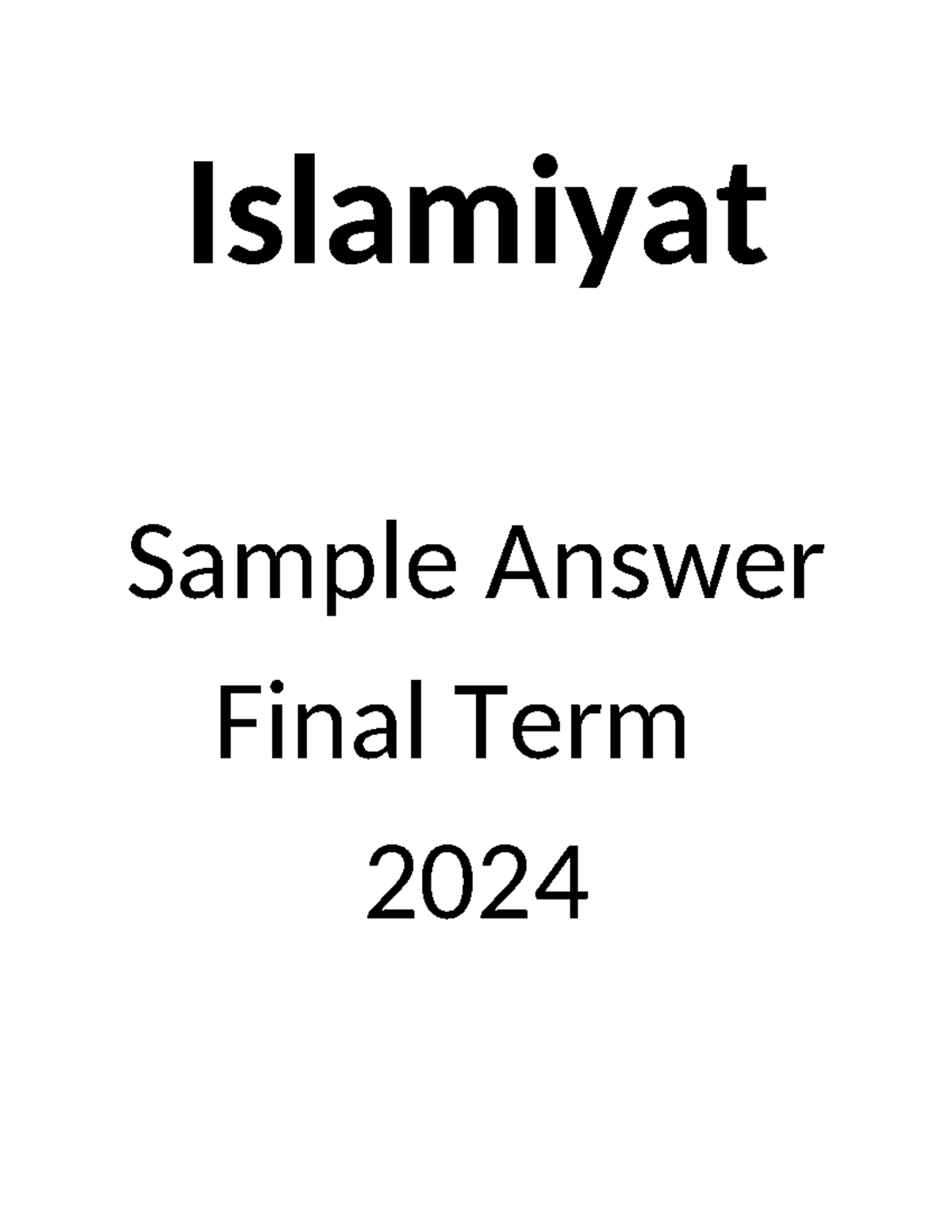 Islamiyat - Islamiyat Sample Answer Final Term 2024 Syllabus ISLAMIYAT ...