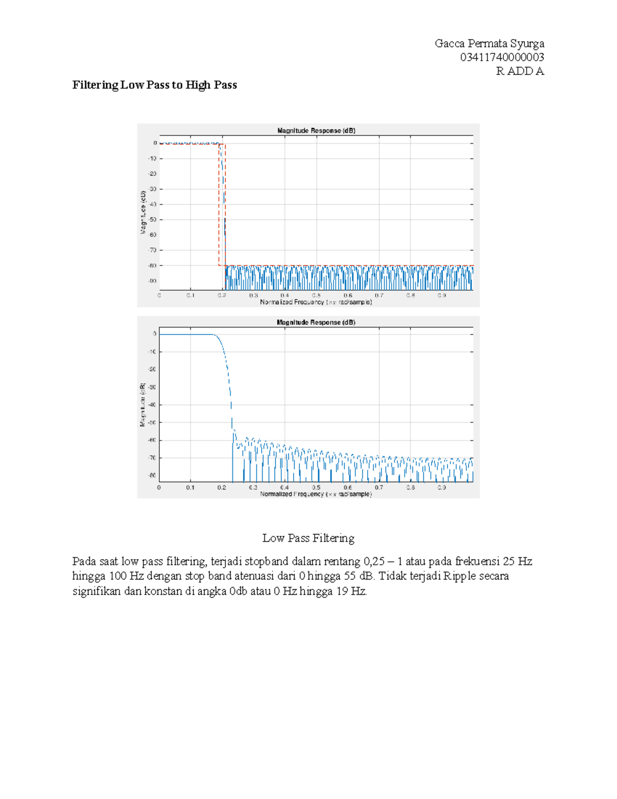 Filtering Low Pass to High Pass - Tidak terjadi Ripple secara ...