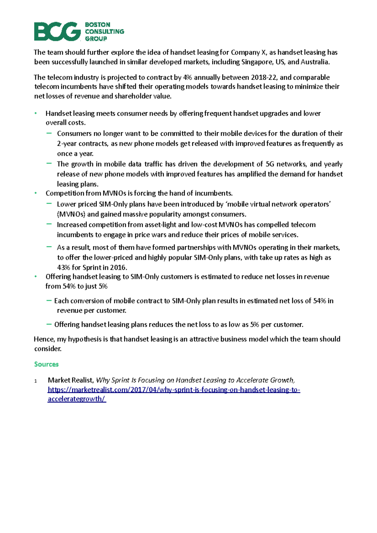 BCG Forage Core Strategy - Telco (Task 1 Model Answer) - The team ...