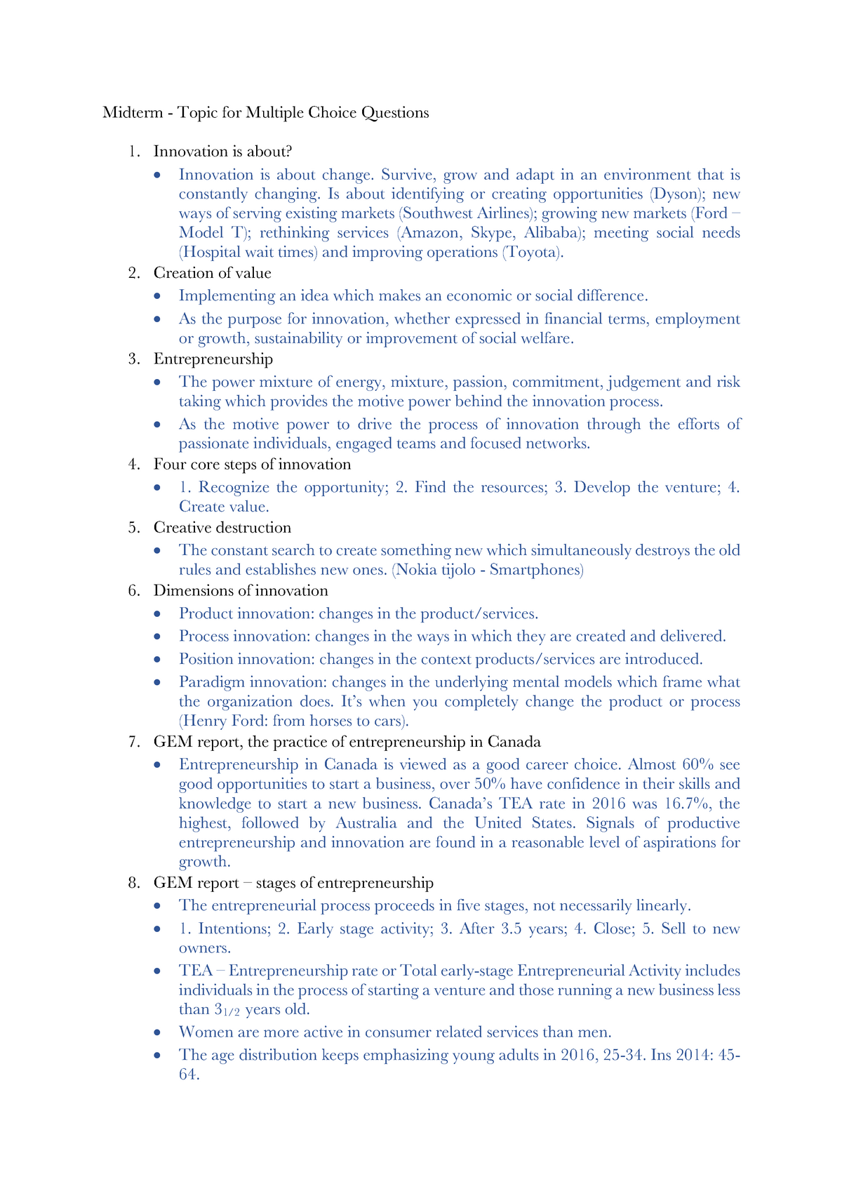 Midterm Innovation - Slides notes - Midterm - Topic for Multiple Choice ...