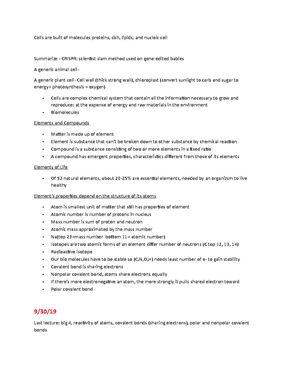 MCDB 6 - MCDB 6 notes - Cells are built of molecules proteins, cbh ...