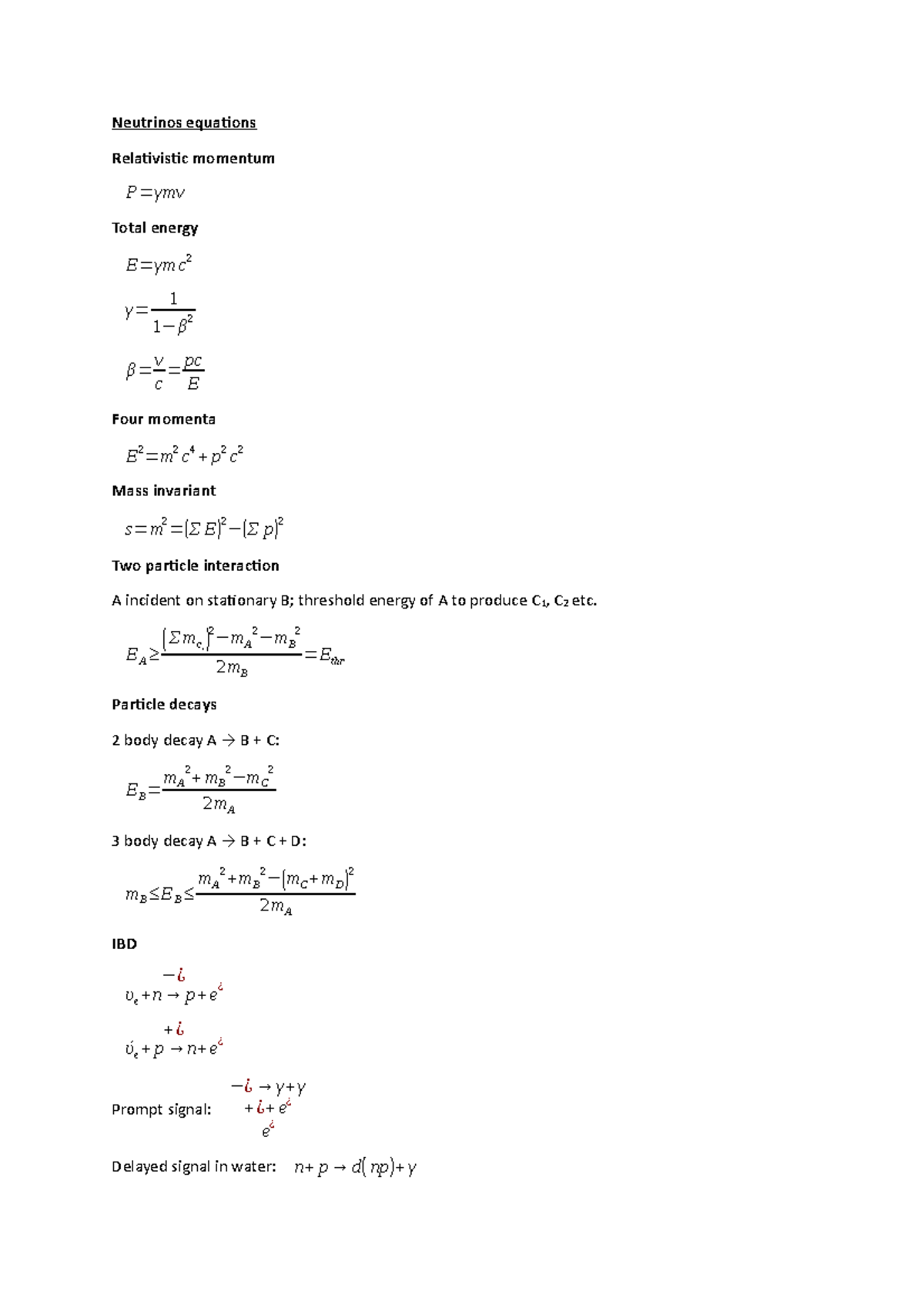 Key Equations in Year 2 Neutrinos - Neutrinos equations Relativistic ...