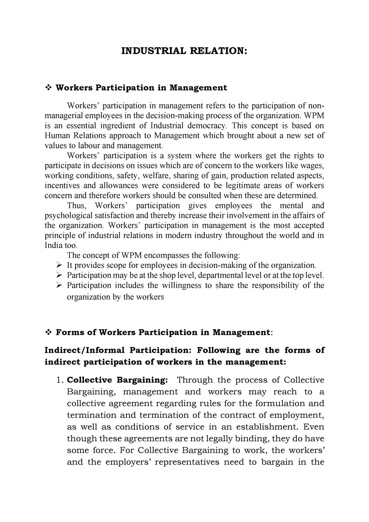 industrial-relation-workers-participation-in-management-and-forms-of