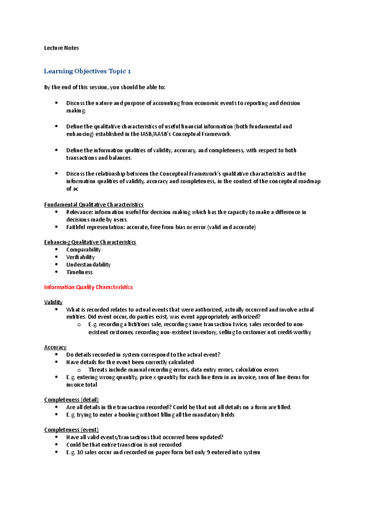 Lecture Notes - Lecture Notes Learning Objectives Topic 1 By the end of ...