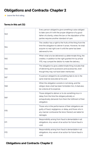 Law of Obligations and Contracts Flashcard - Law of Obligations and ...