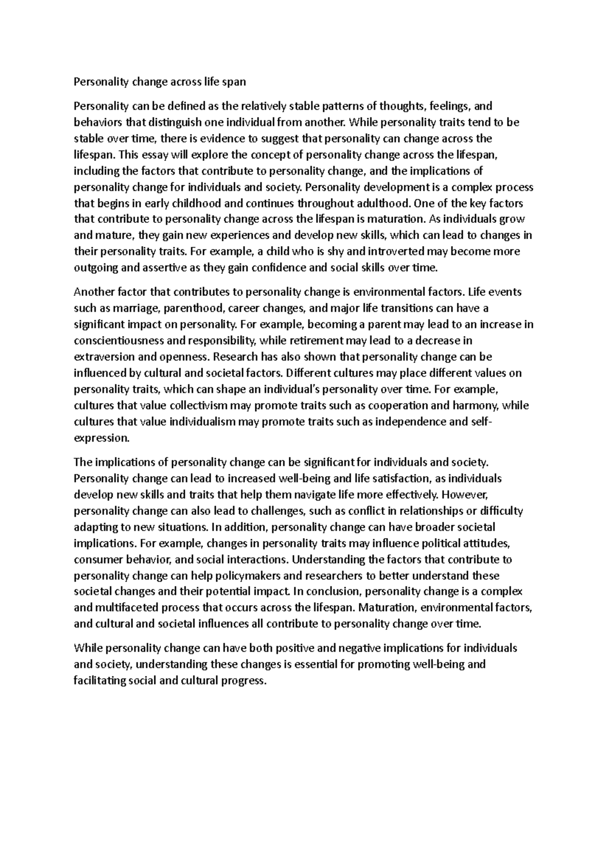 Personality change across life span - Personality change across life ...