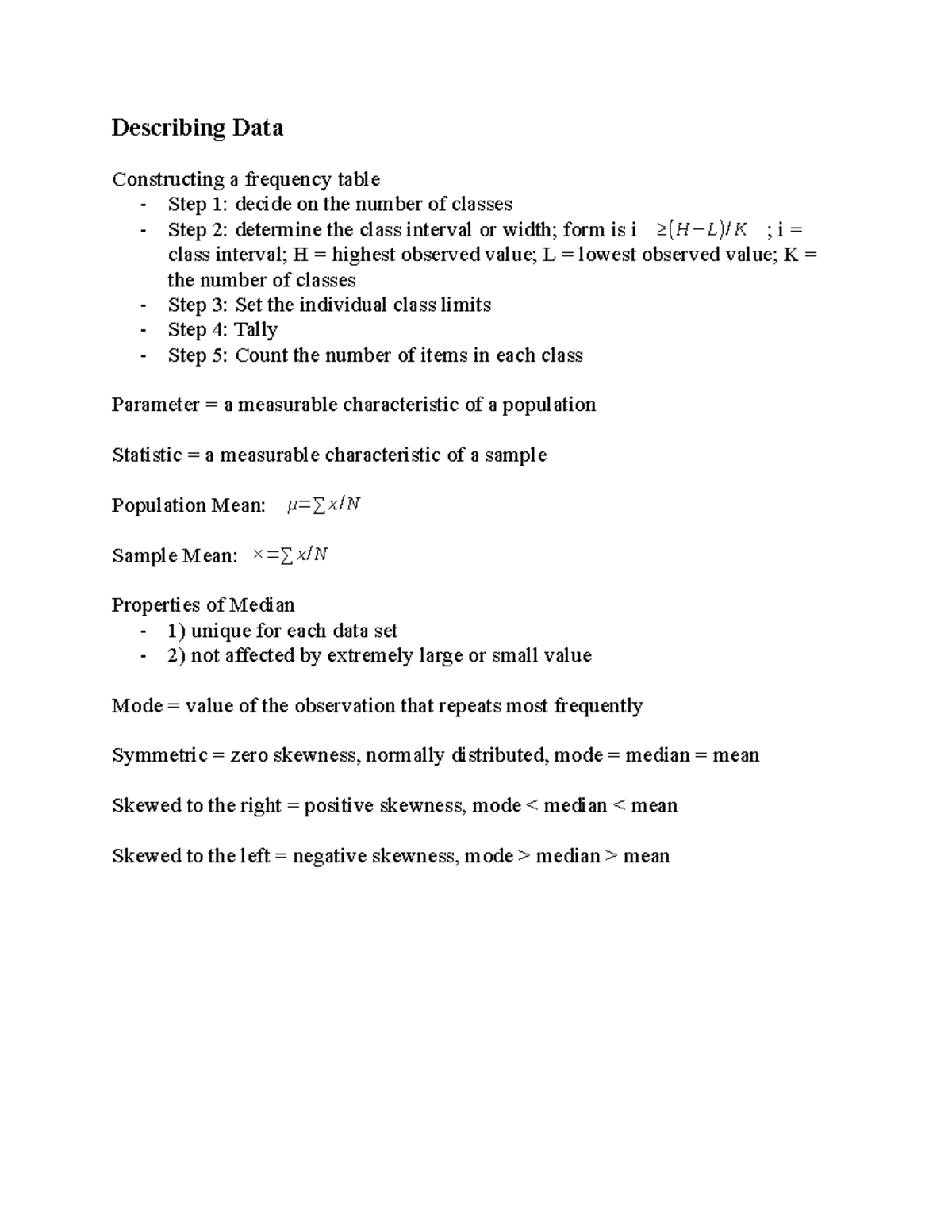 Math 231 Chap 2 - Lecture notes 2 - Describing Data Constructing a ...