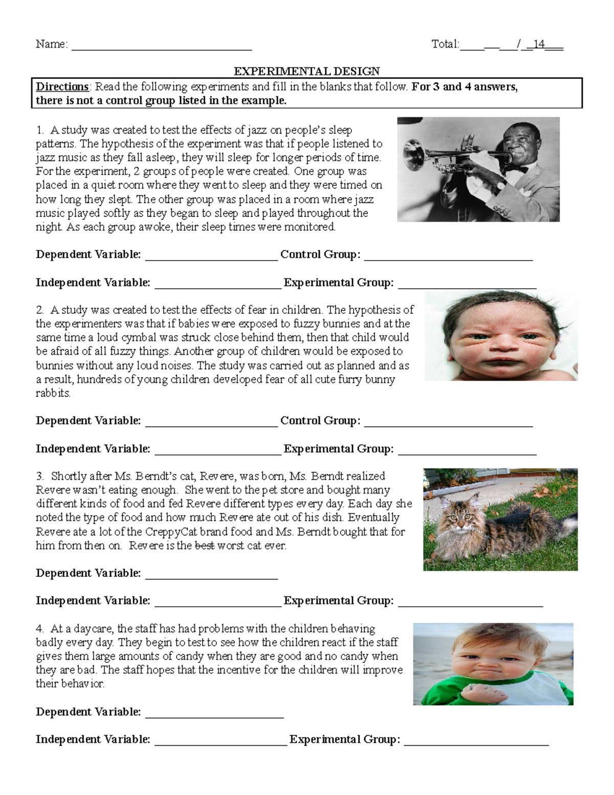 Experimental design examples worksheet - Name: Total:____ __/22 Regarding Experimental Design Worksheet Scientific Method