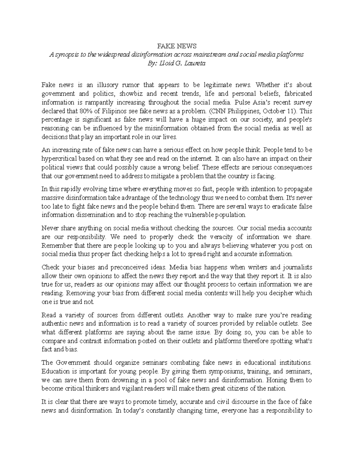 LGL- FAKE NEWS - An Essay about fake news on social media platform ...