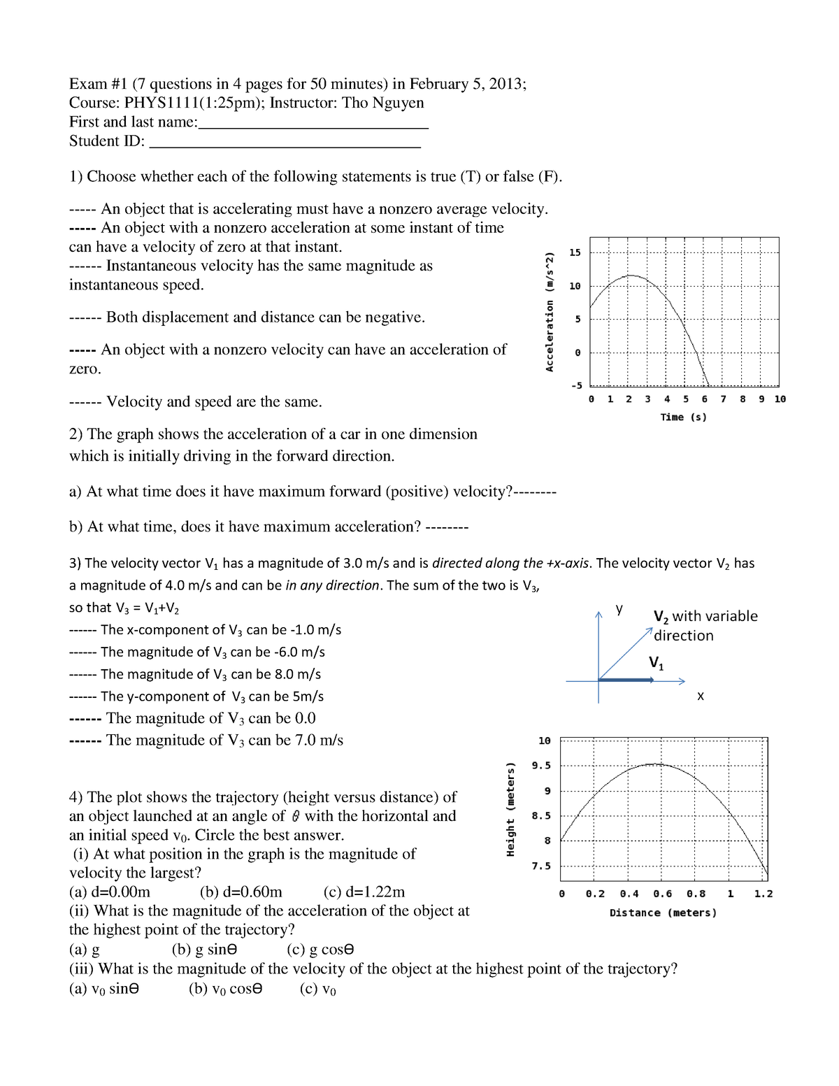 Practice Exam 1 - Exam #1 (7 Questions In 4 Pages For 50 Minutes) In 