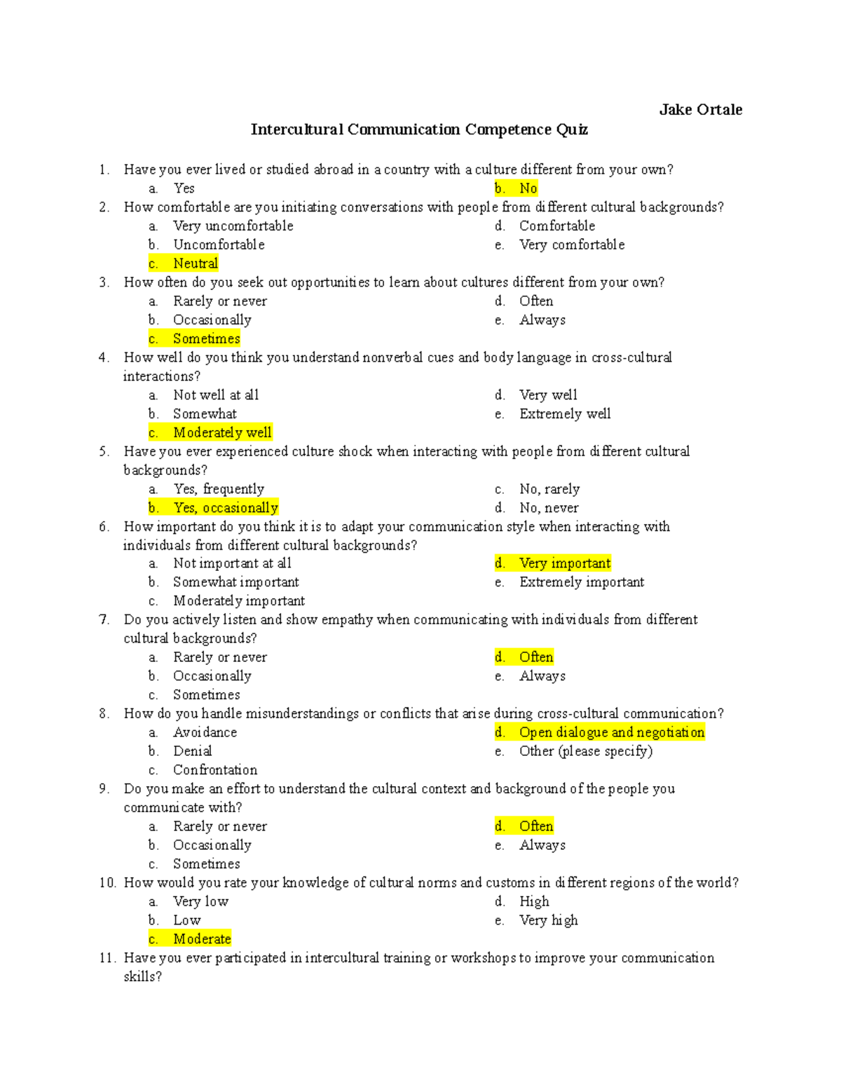 Intercultural Communication Competence Quiz - Have you ever lived or ...