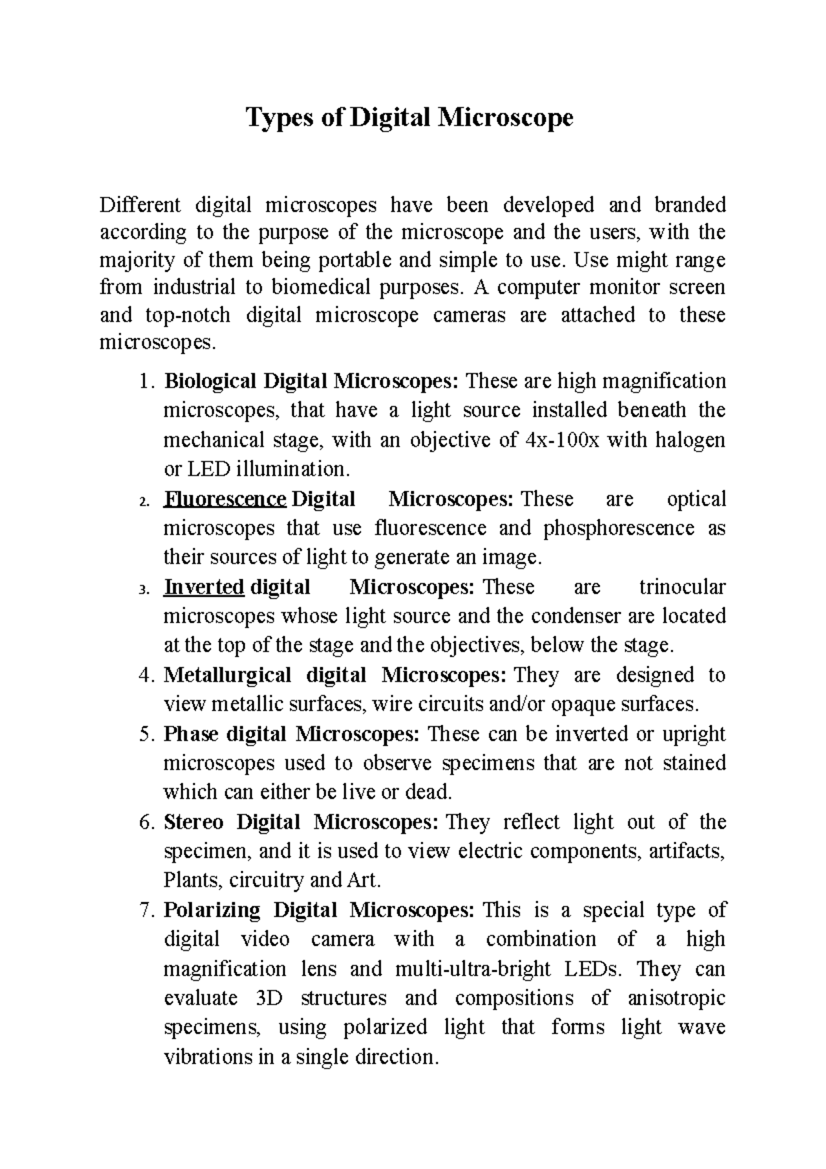 Types of Digital Microscope - Types of Digital Microscope Different ...
