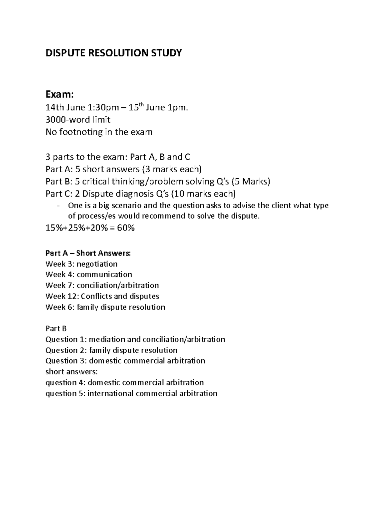 Dispute Resolution Study 2021 - DISPUTE RESOLUTION STUDY Exam: 14th ...