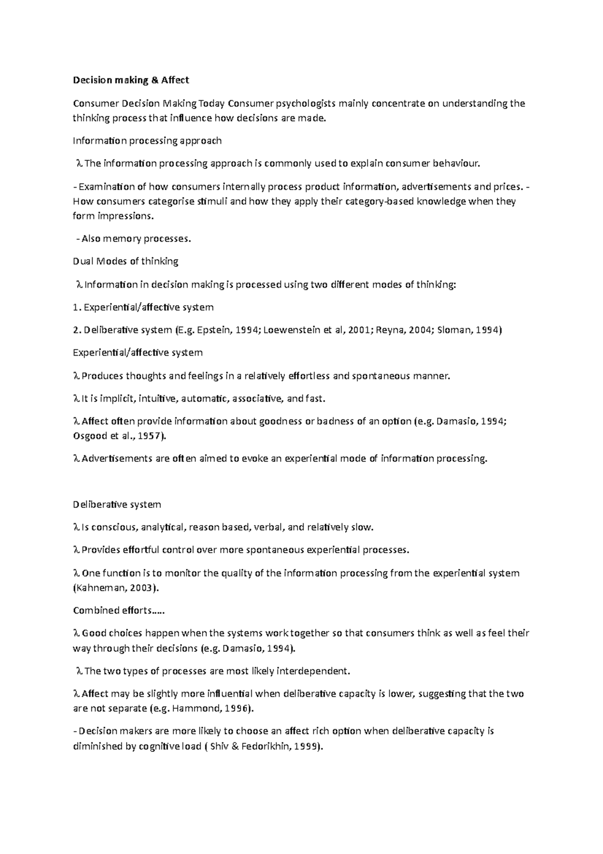 Decision making - Information processing approach The information ...