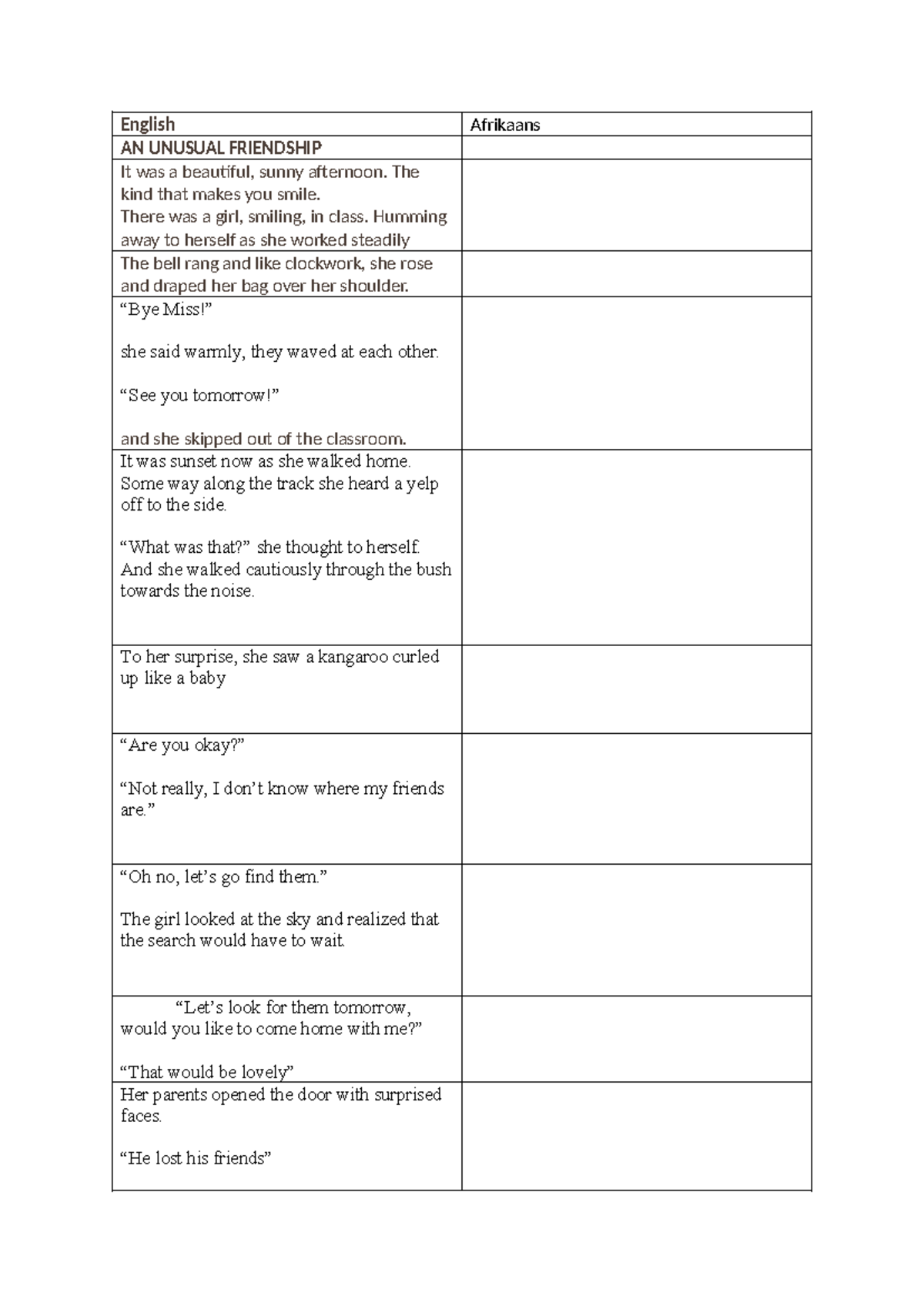 Actual text for picture book (2) English Afrikaans AN UNUSUAL