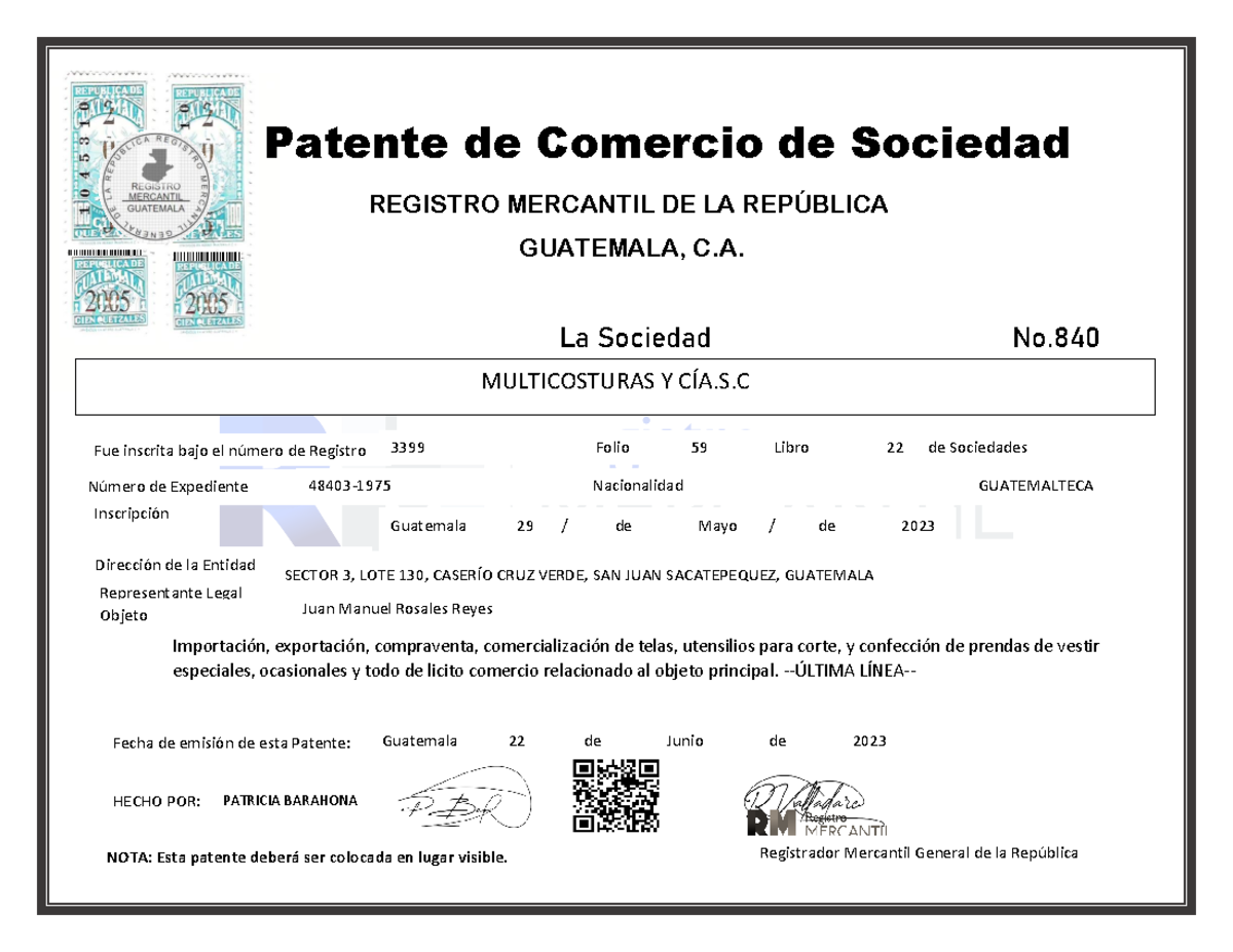 Patente De Comercio De Empresa Registro Mercantil www.studocu.com