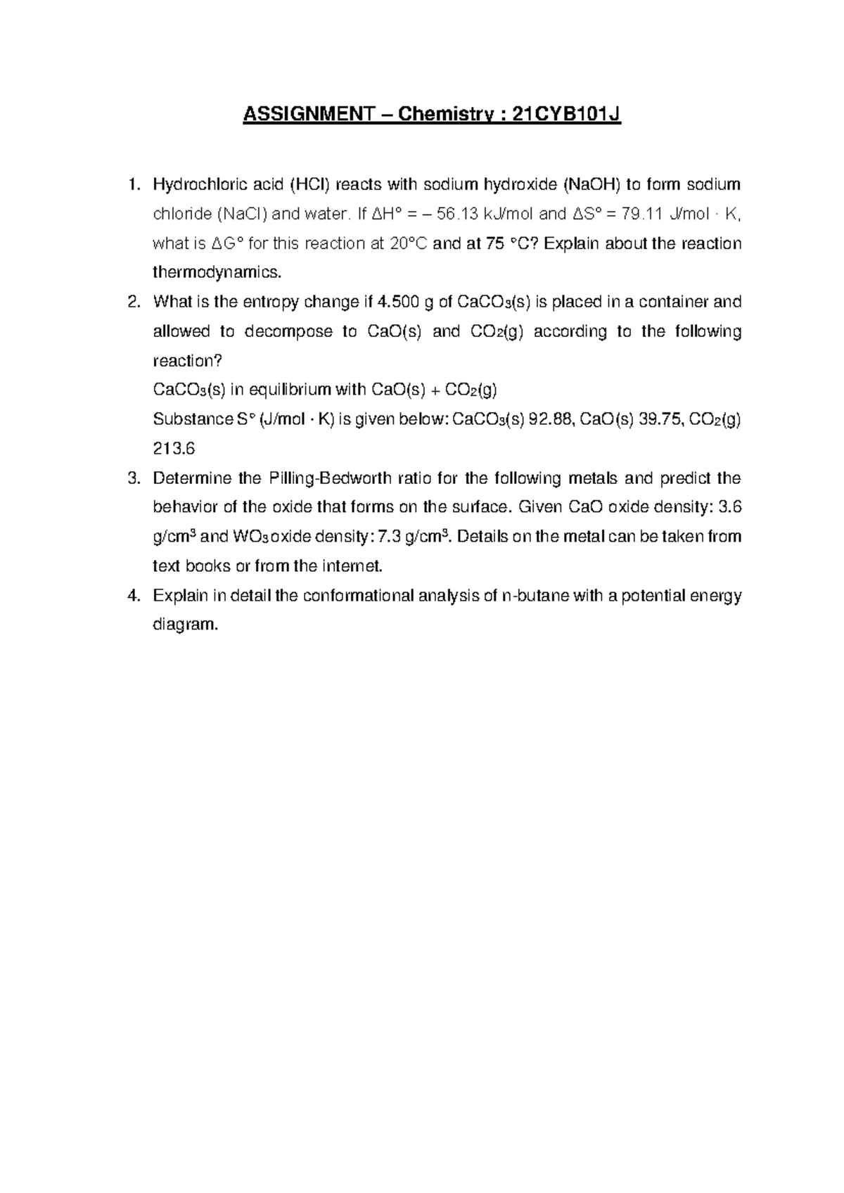 Asgmnt 1 - ASSIGNMENT – Chemistry : 21CYB101J Hydrochloric Acid (HCl ...