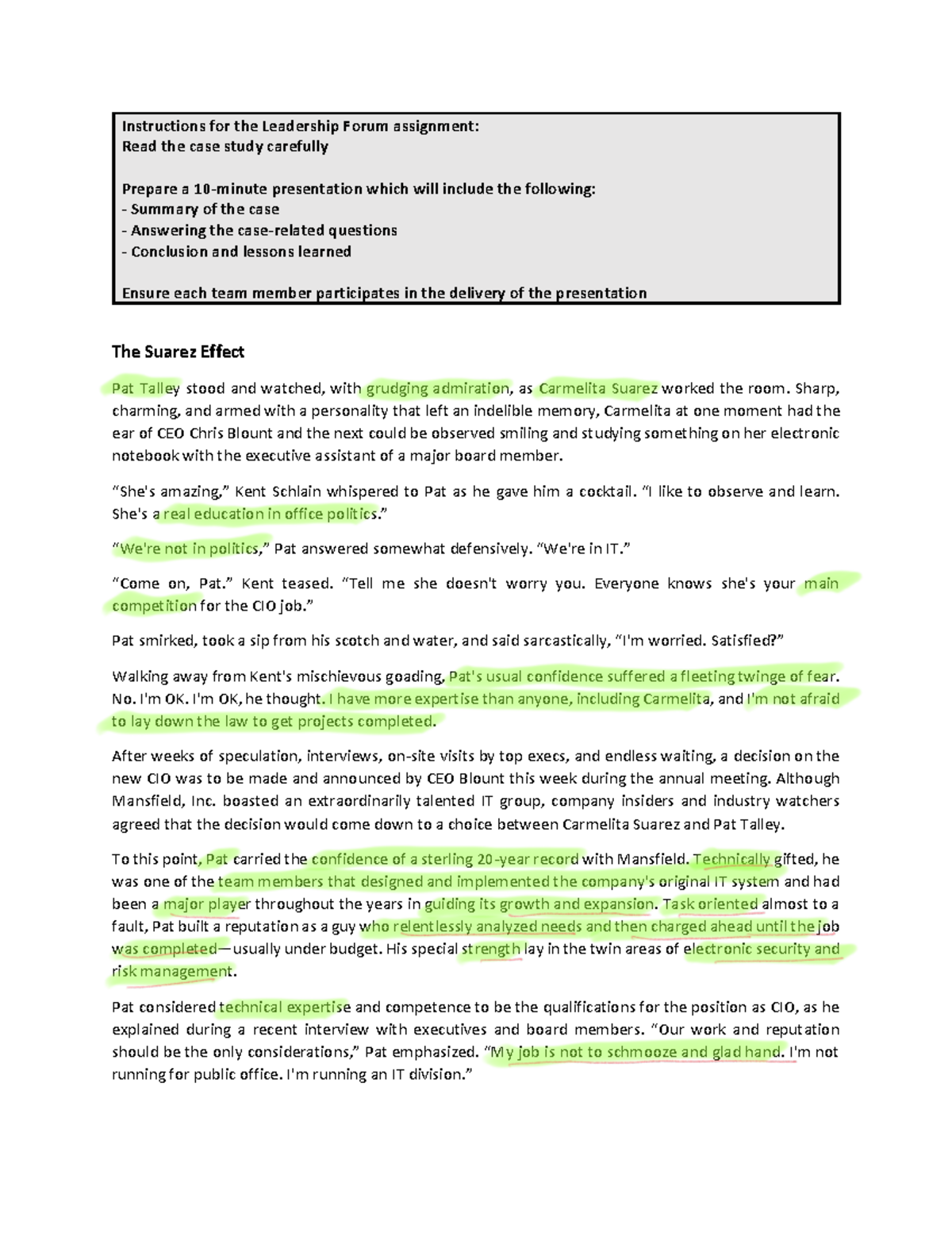 PE Assignment - Instructions for the Leadership Forum assignment: Read ...