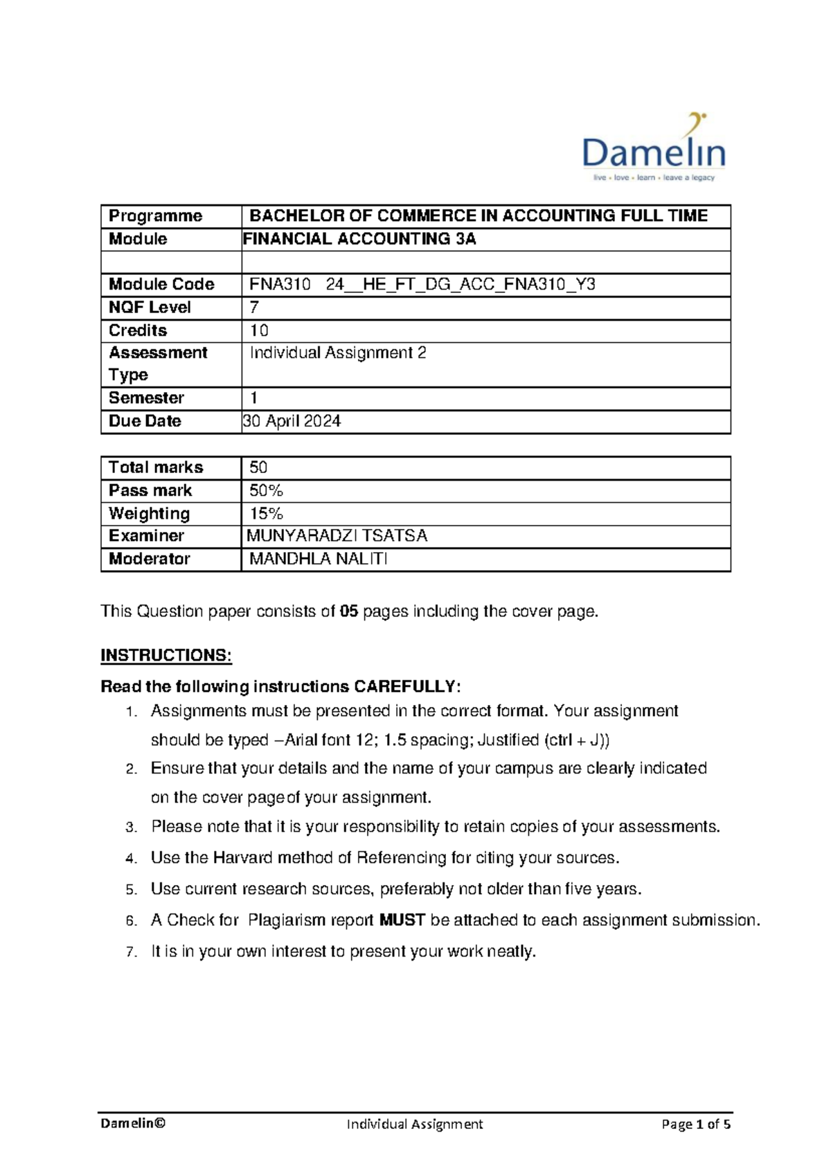 Assignment 2 Financial Accounting 3A FULL TIME - Programme BACHELOR OF ...