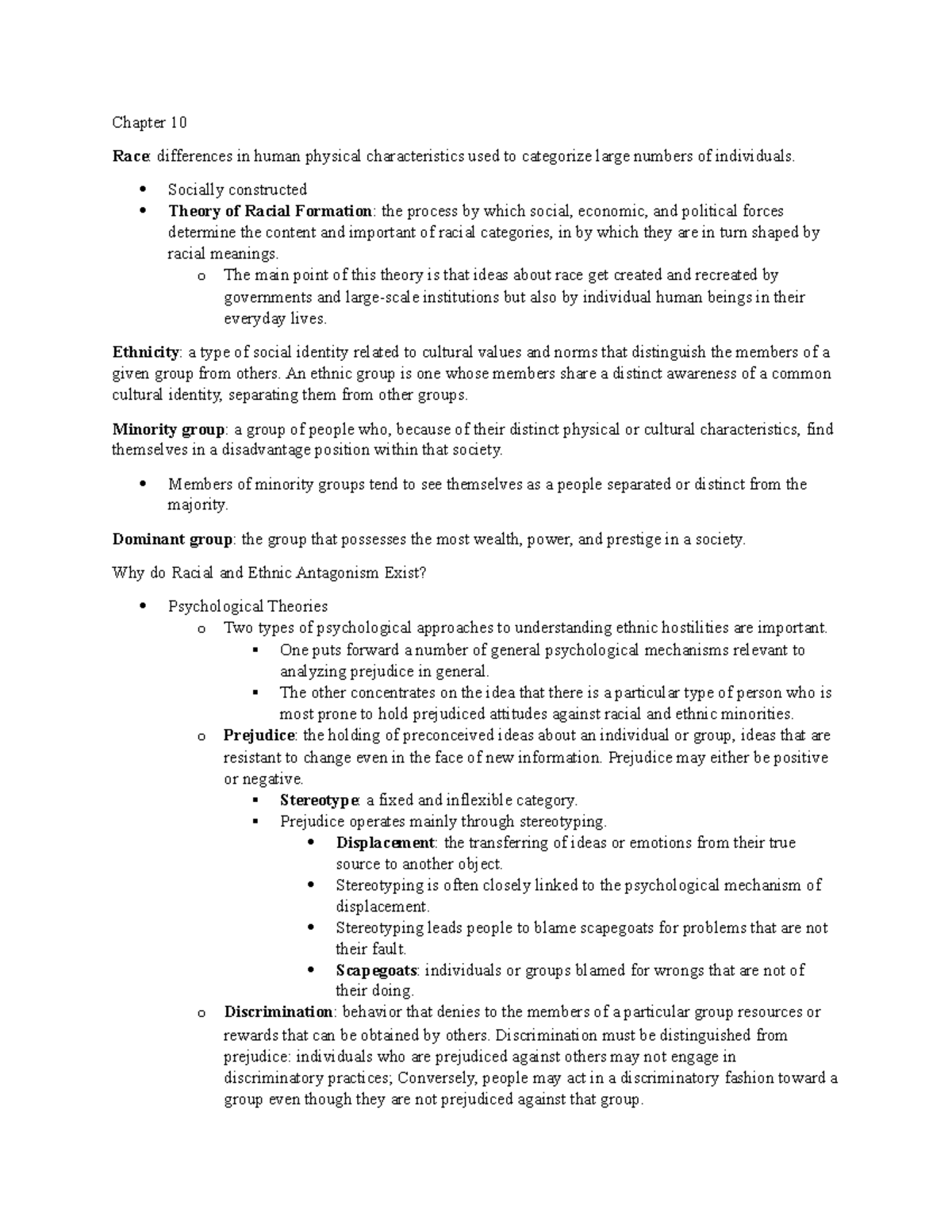 Chapter 10 - notes - soc1120 - SLU - Studocu