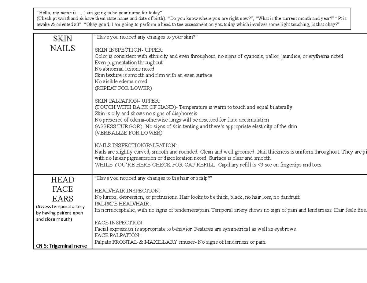Head to Toe guide - 1 SKIN NAILS “Have you noticed any changes to your ...