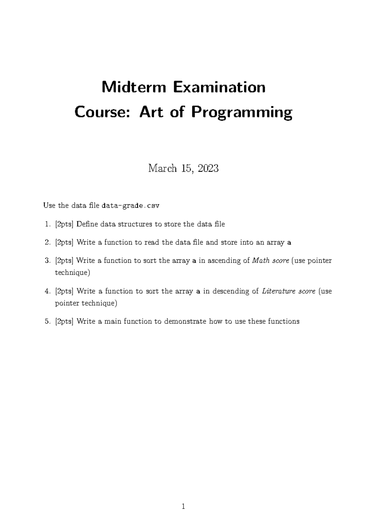 2022 2023 1 PF2 midterm - That is - Midterm Examination Course: Art of ...