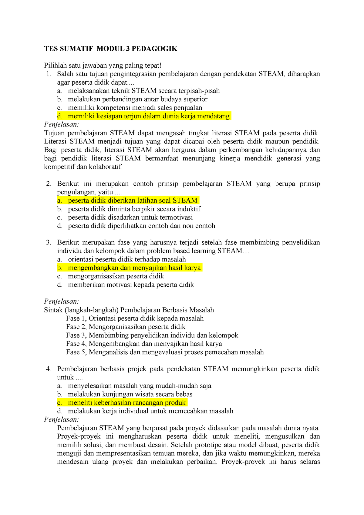 TES Sumatif Modul 3 Pedagogik - TES SUMATIF MODUL 3 PEDAGOGIK Pilihlah ...