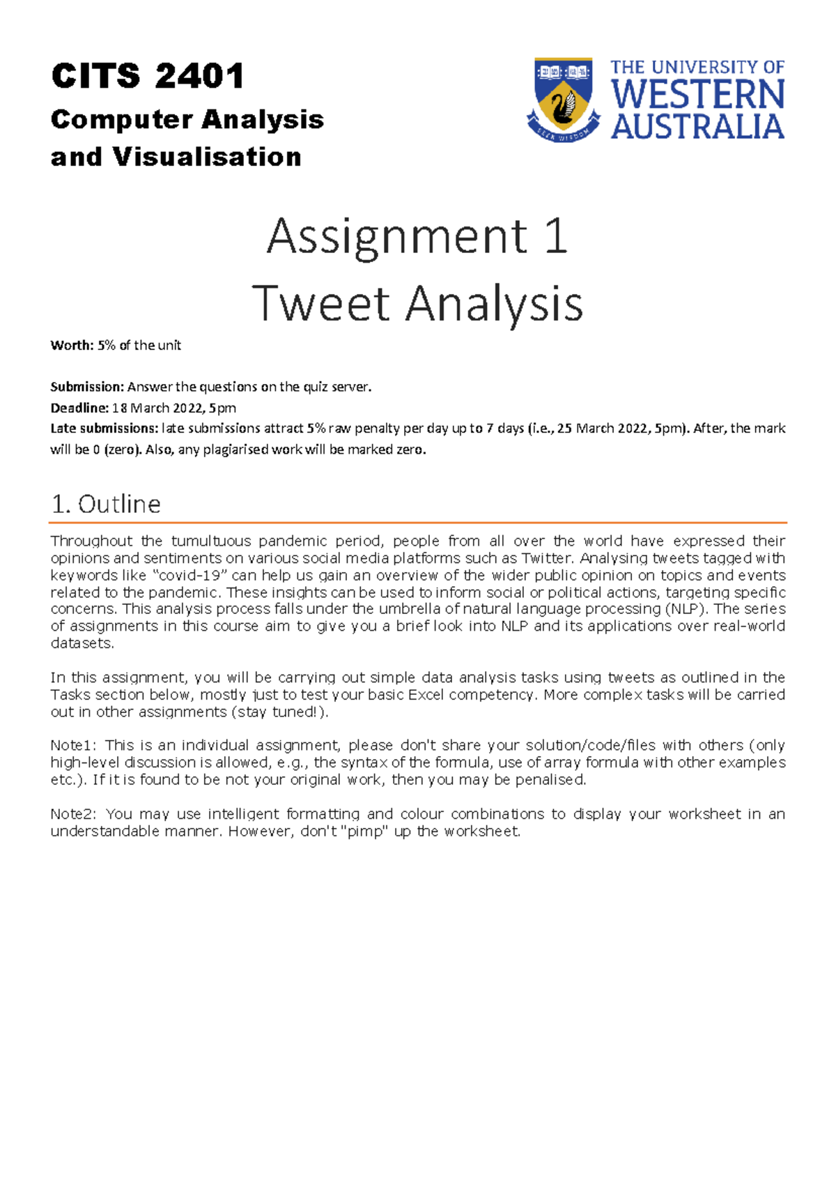 CITS2401 assignment 1 - Computer Analysis and Visualisation Assignment ...